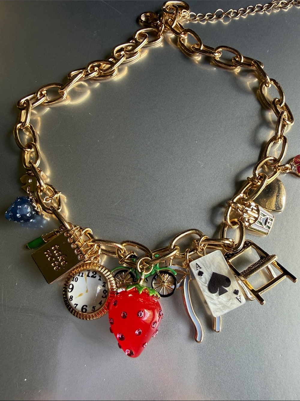 Kate spade Gold Charm necklaces with Red Dice & Playing Card Charms - Picture 2 of 3